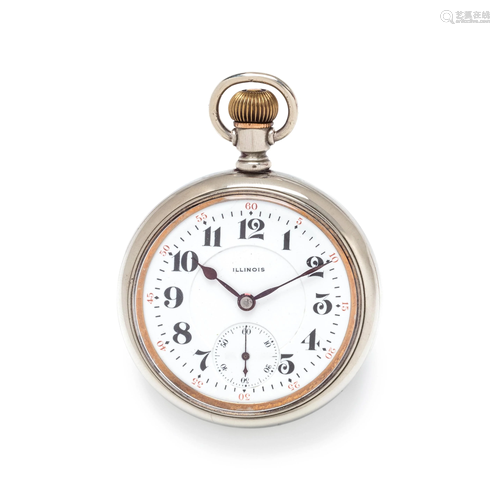 ILLINOIS WATCH CO., SILVER OPEN FACE POCKET WATCH