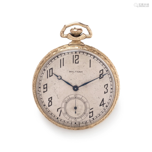 WALTHAM, GOLD-FILLED OPEN FACE POCKET WATCH WITH FOB
