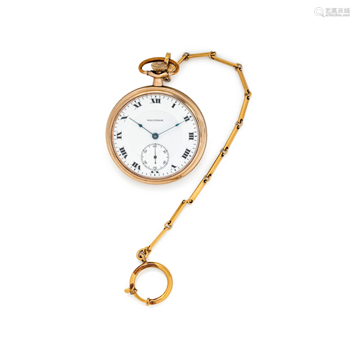 WALTHAM, GOLD-FILLED OPEN FACE POCKET WATCH WITH FOB