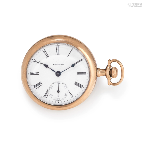 WALTHAM, GOLD-FILLED OPEN FACE POCKET WATCH WITH FOB
