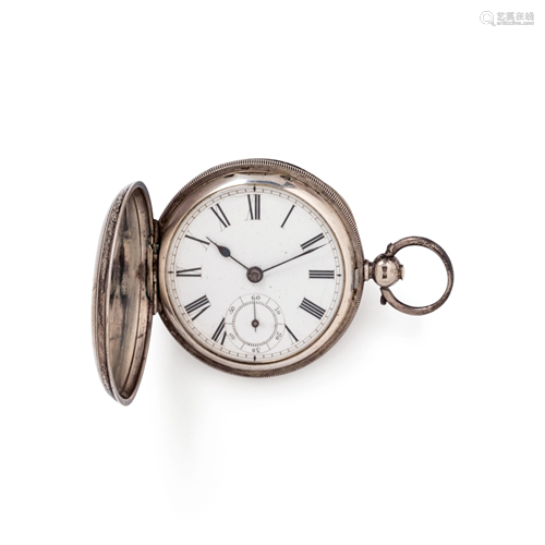 STERLING SILVER HUNTER CASE POCKET WATCH WITH FOB CHAIN