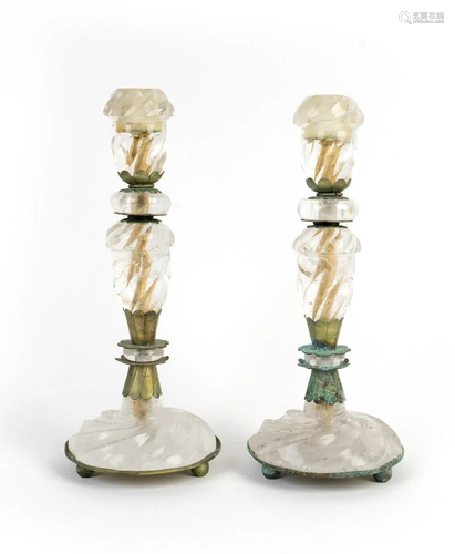 A Pair of Rock Crystal Candlesticks