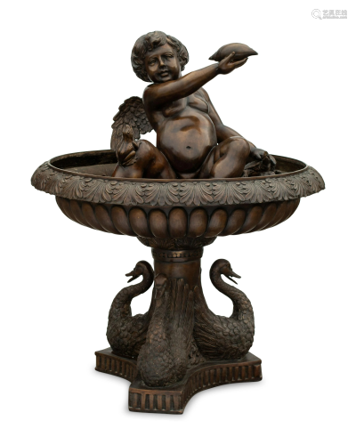 A Pompeiian Style Patinated Bronze Fountain