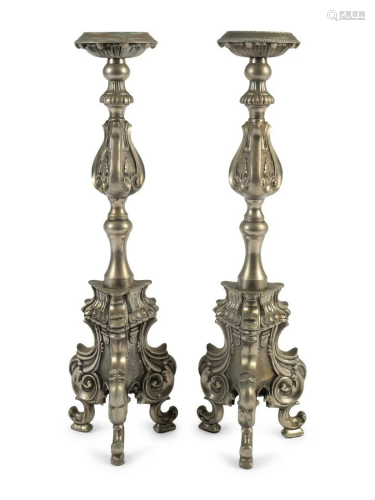 A Pair of Italian Renaissance Style Silvered Brass