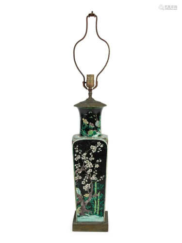 A Chinese Famille Noire Porcelain Vase Mounted as a