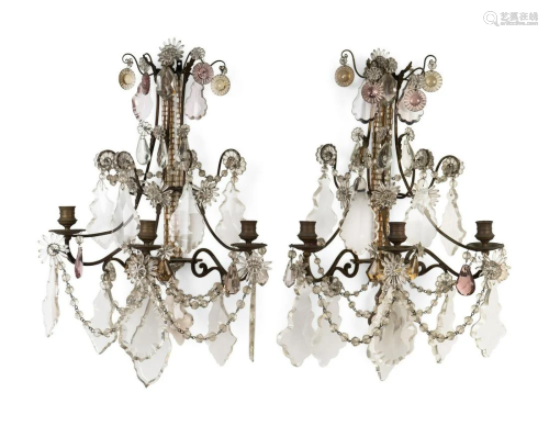A Set of Four Louis XV Style Brass and Glass