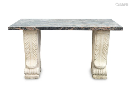 A Neoclassical Style Cast-Stone and Granite Table