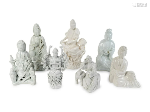 Seven Chinese Blanc de Chine Porcelain Figures of