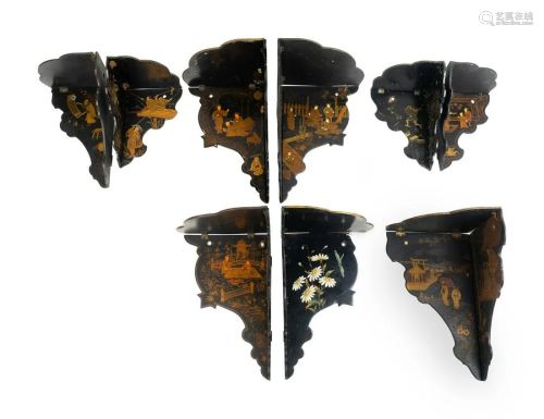 Nine Japanese Lacquer Corner Brackets