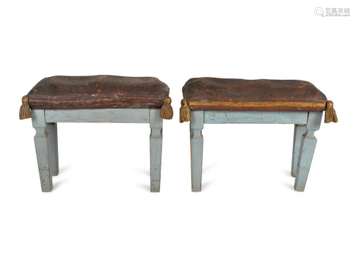 A Pair of Italian Red and Blue Painted Stools