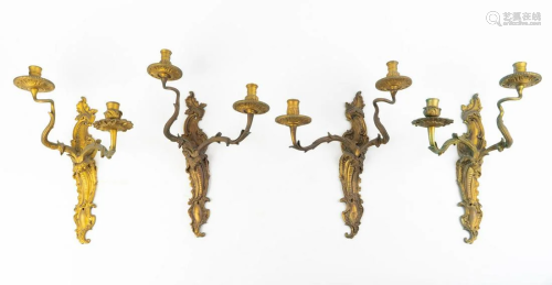A Set of Four Louis XV Style Gilt-Bronze Sconces