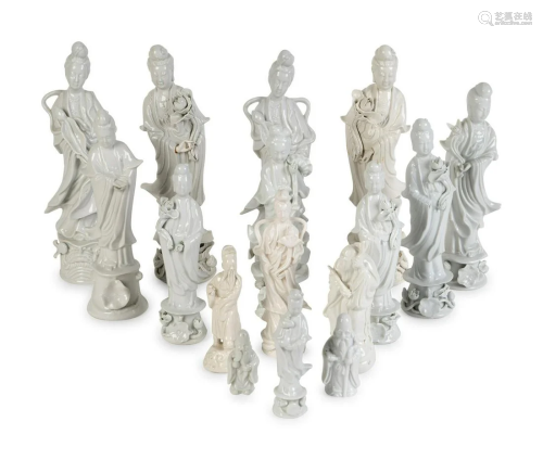 Sixteen Chinese Blanc de Chine Porcelain Figures