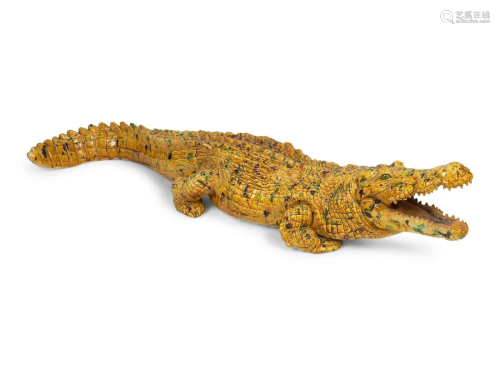 An Italian Glazed Pottery Crocodile