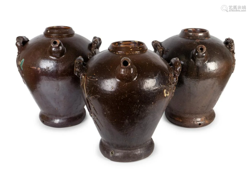 Three Chinese Brown-Glazed Pottery Water Jugs