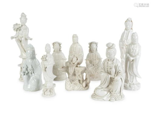 Nine Chinese Blanc de Chine Porcelain Figures of