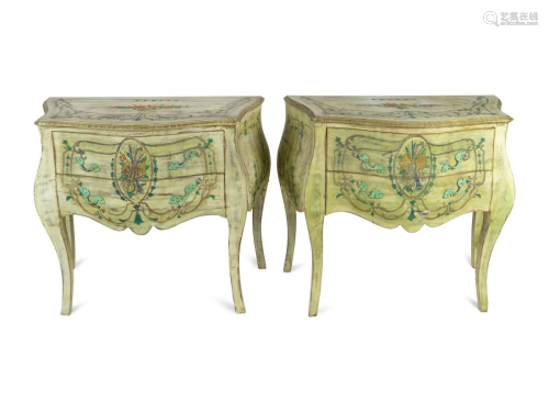 A Pair of Italian Rococo Style Painted Commodes