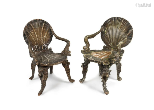 A Pair of Italian Silvered Grotto Armchairs