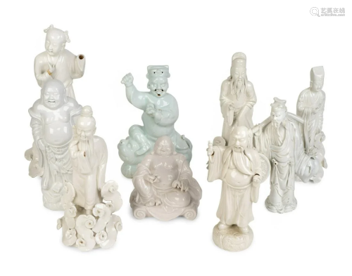 Nine Chinese Blanc de Chine Porcelain Figures of