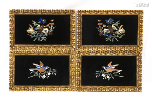 A Set of Four Italian Pietra Dura Plaques in Giltwood