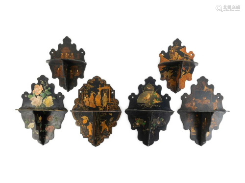 Six Japanese Lacquer Wall Brackets