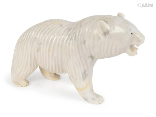 A Carved and Polished White Marble Figure of a Polar