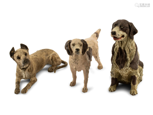 Three Austrian Cold Painted Bronze Models of Dogs