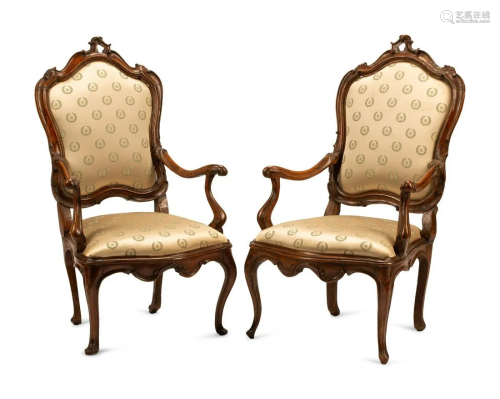A Pair of Venetian Walnut Armchairs