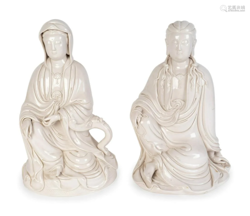 Two Chinese Blanc de Chine Porcelain Figures of Guanyin