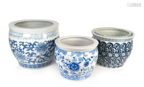 Three Chinese Blue and White Porcelain Jardinieres