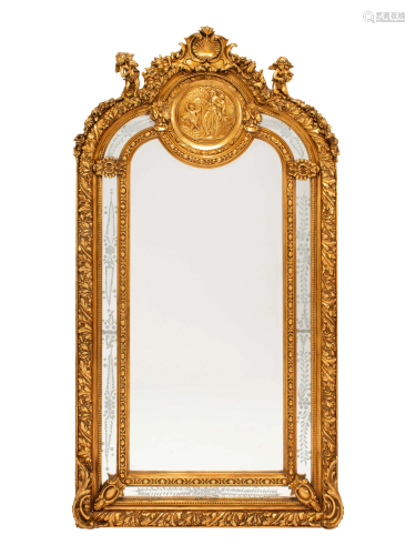 A Pair of Louis XV Style Gilt and Engraved Mirrors