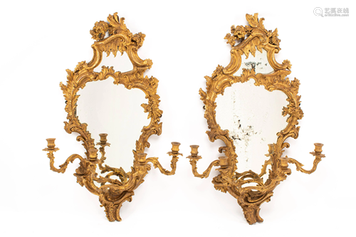 A Pair of Italian Carved Giltwood Girandole Mirrors