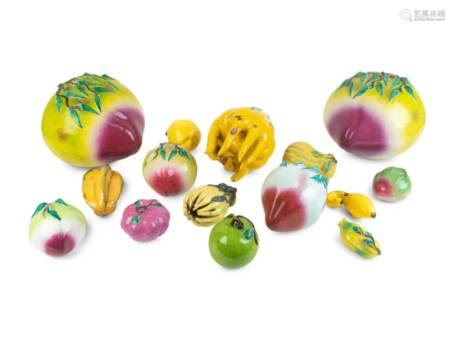 A Large Group of Chinese Polychromed Ceramic Fruit