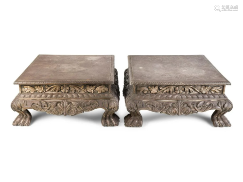 A Pair of Indian Silvered Metal-Sheathed Footstools