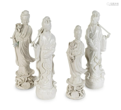 Four Chinese Blanc de Chine Porcelain Figures
