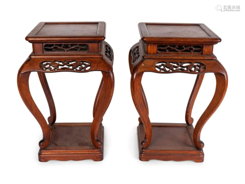 A Pair of Chinese Pierce-Carved Rosewood Stands