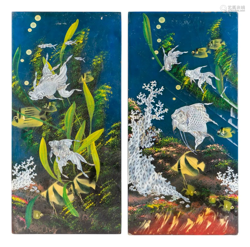 A Pair of Contemporary Abalone-Inlaid Fish Panels