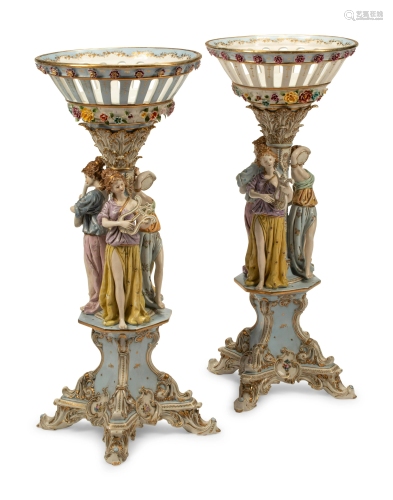 A Pair of German Porcelain Figural Compotes