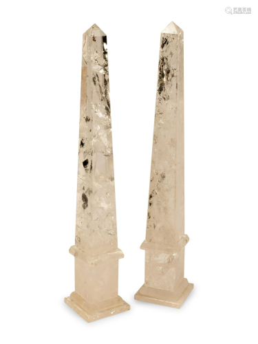 A Pair of Large Rock Crystal Obelisks