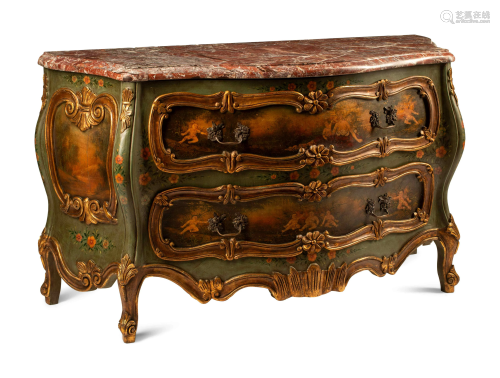A Venetian Painted Marble-Top Commode
