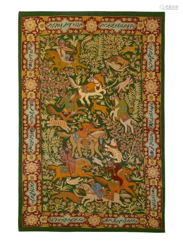 An Indian Crewelwork Copy of a Qum Hunting Rug