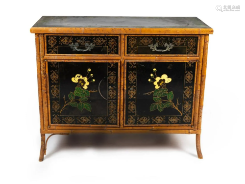 A Victorian Bamboo and Lacquer Cabinet