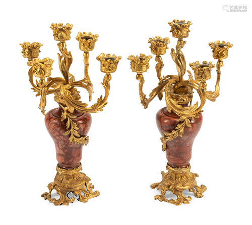 A Pair of Louis XV Style Gilt Bronze and Marble