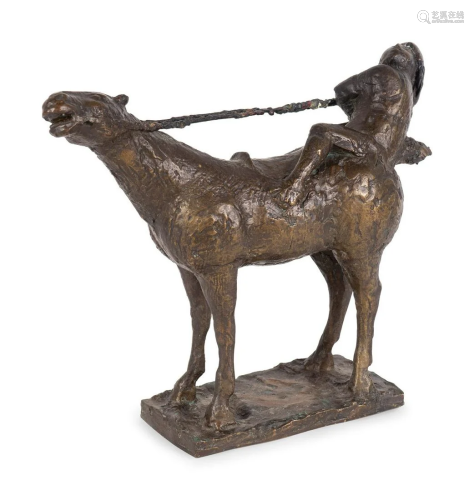 A Patinated Bronze Figure of a Horse and Rider