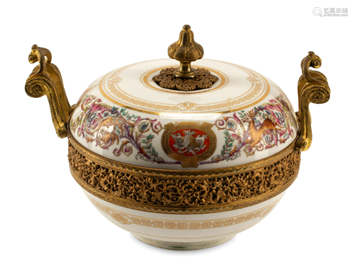 A Sèvres Gilt Bronze Mounted Porcelain Centerpiece