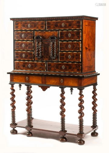 A Louis XIV Burlwood, Fruitwood and Ebony Cabinet on