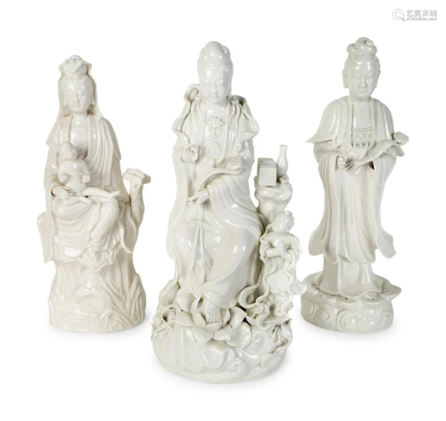 Three Chinese Blanc de Chine Porcelain Figures of