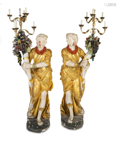 A Pair of Italian Baroque Style Parcel-Gilt and Carved
