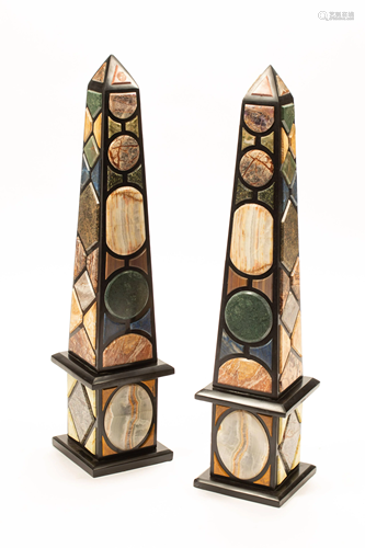 A Pair of Grand Tour Style Specimen Marble Obelisks