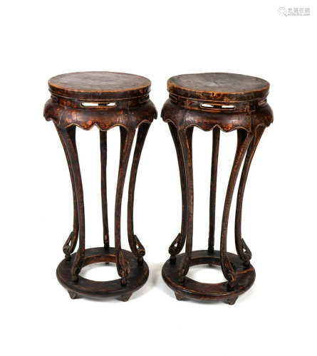 A Pair of Chinese Stained Wood Stands