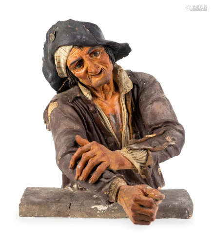 A French Polychromed Plaster Bust of a Peasant